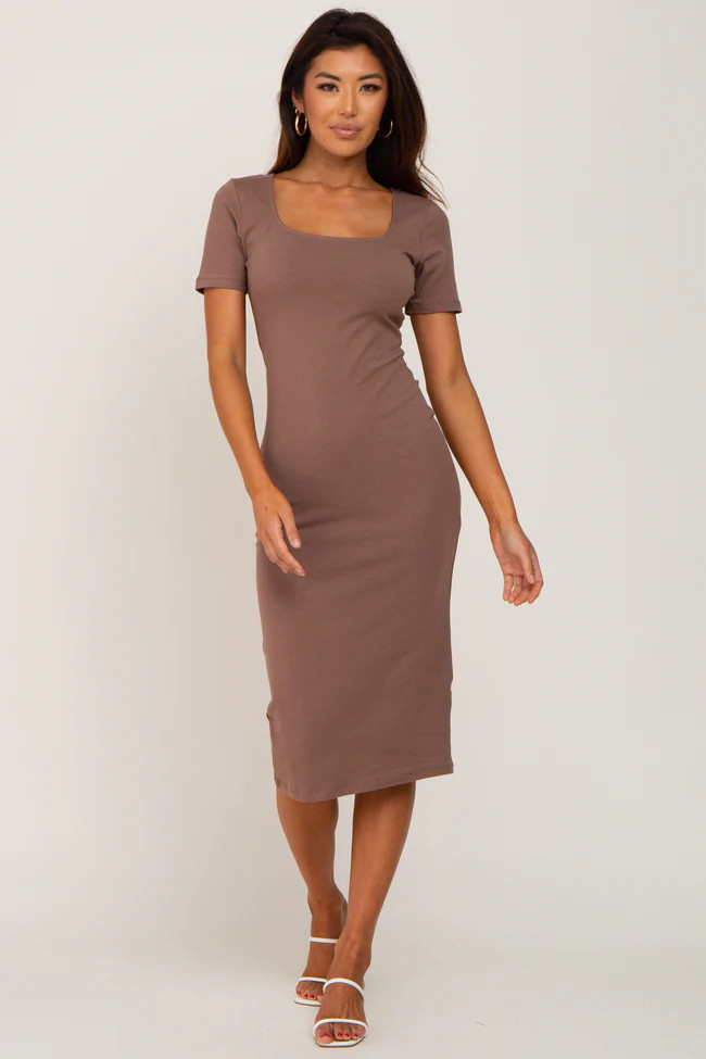 Mocha Fitted Midi Dress | PinkBlush Maternity