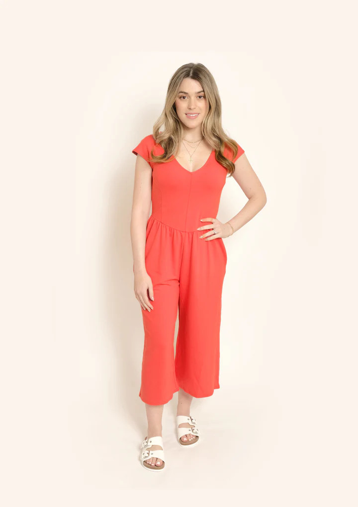 Cali Culotte Romper in Coral Orange | SMASH+TESS CA