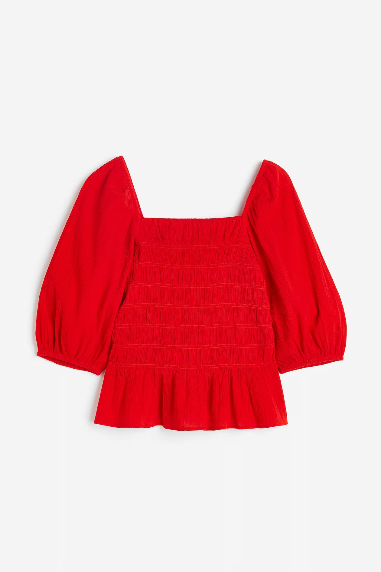 Gesmokte Bluse - Eckiger Ausschnitt - 3/4-Arm - Rot - Ladies | H&M AT | H&M (DE, AT, CH, NL, FI)