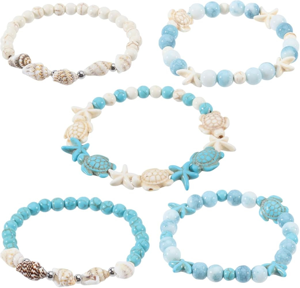 CHGCRAFT 5 Pcs Beach Starfish Bracelet Turquoise Bracelet Shell Beaded Turquoise Starfish Beaded ... | Amazon (US)