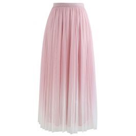 Gradient Double-Layered Mesh Tulle Skirt in Pink | Chicwish