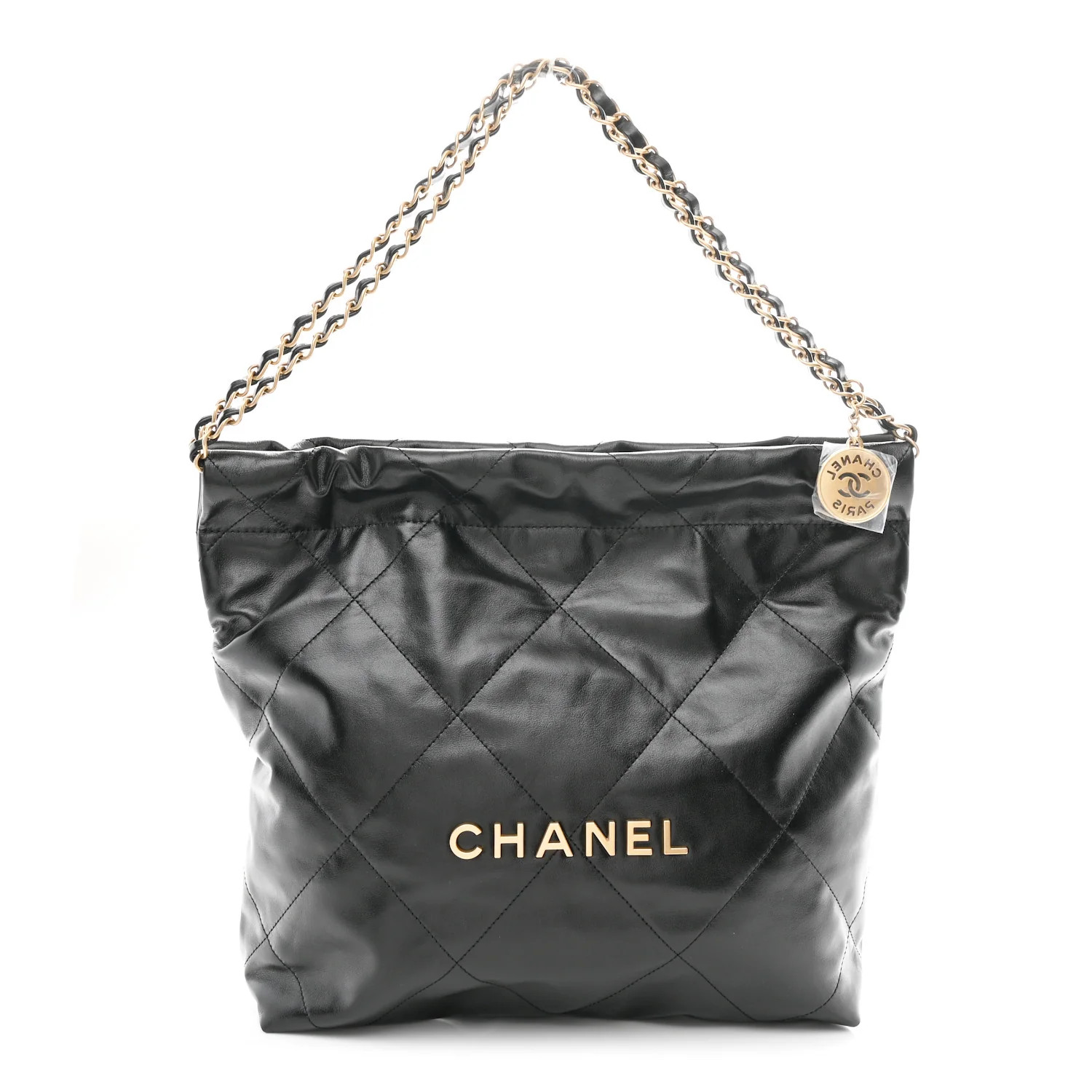 Chanel Shiny Calfskin Quilted Small Chanel 22 Black | FASHIONPHILE (US)