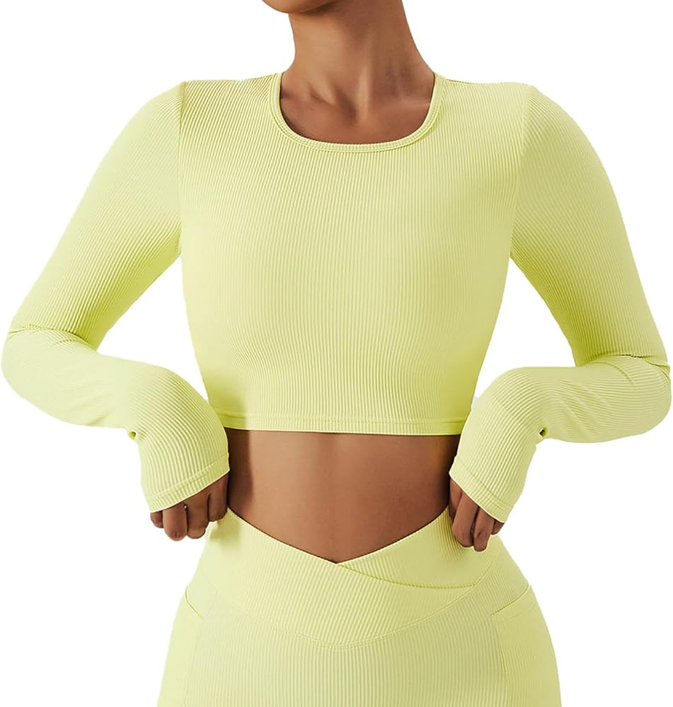 Chanllengym Women Backless Workout Crop T Shirt Top, Ribbed Long Sleeve Padded Sports Low Medium ... | Amazon (US)