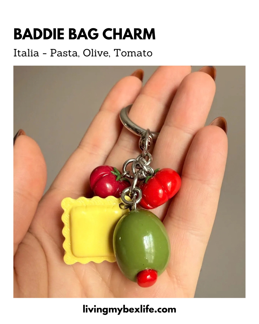 Italian foods cluster bag charm | pasta, ravioli, olive, dirty martini, tomato | it bag, work bag, bagtok, coachtok, coach bag, vintage bag, bag decoration, charm for bag, bag accessory 

 #LTKootd #LTKmomlife #LTKTravel