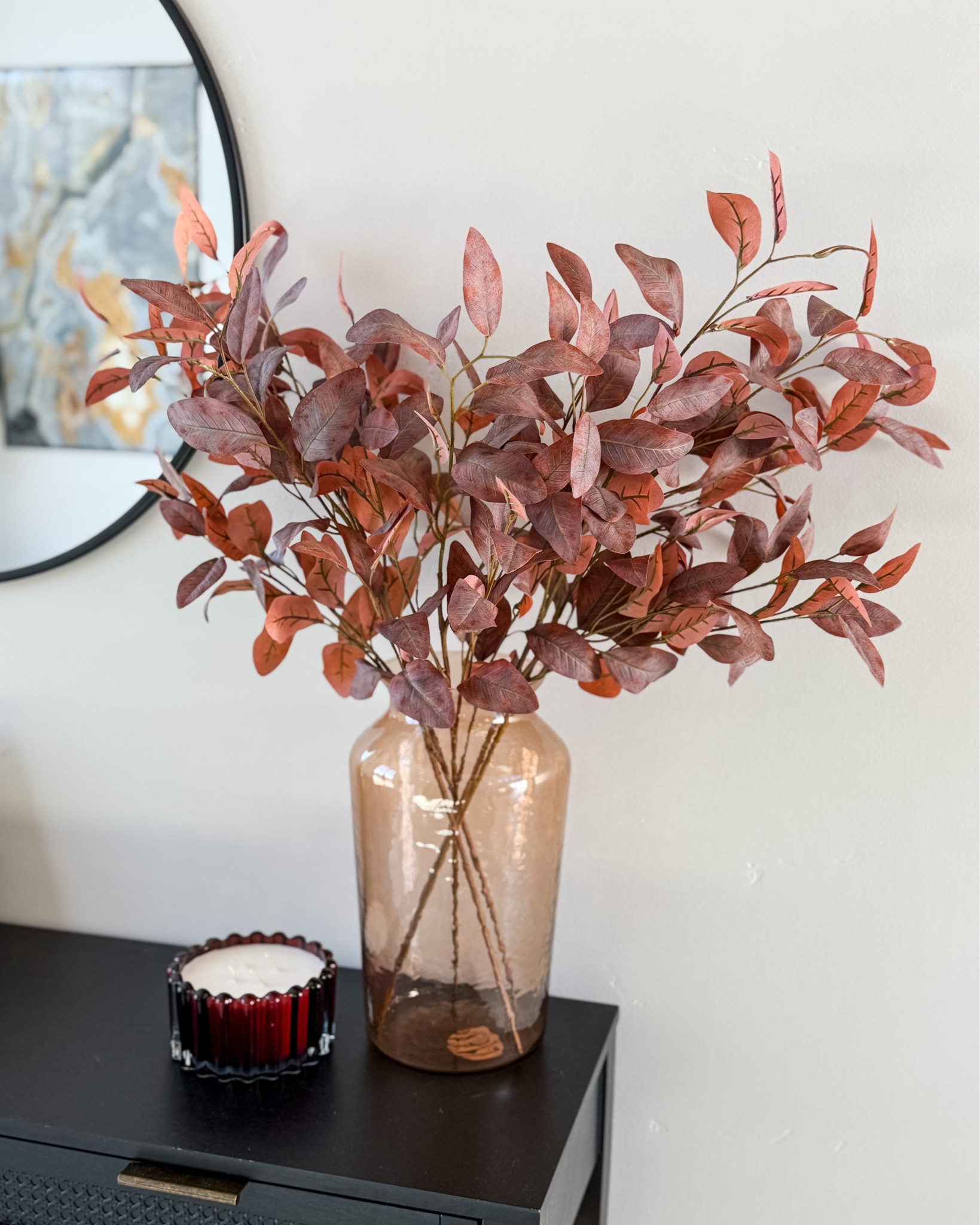 Fall Decor Target Hearth and Hand Eucalyptus Stems, Brown Glass Vase and Ribbed Candle 

 

#LTKHome #LTKSeasonal #LTKautumn