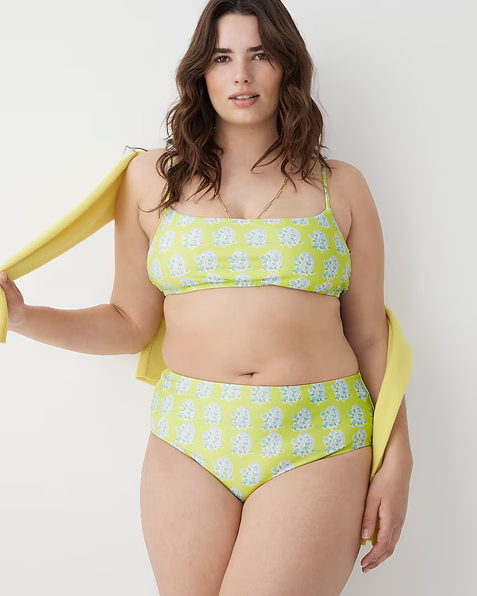 SZ Blockprints™ X J.Crew high-rise full-coverage bikini bottom in green paisley | J. Crew US