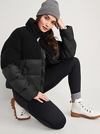 Short Sherpa-Paneled Puffer Jacket for Women | Old Navy (US)