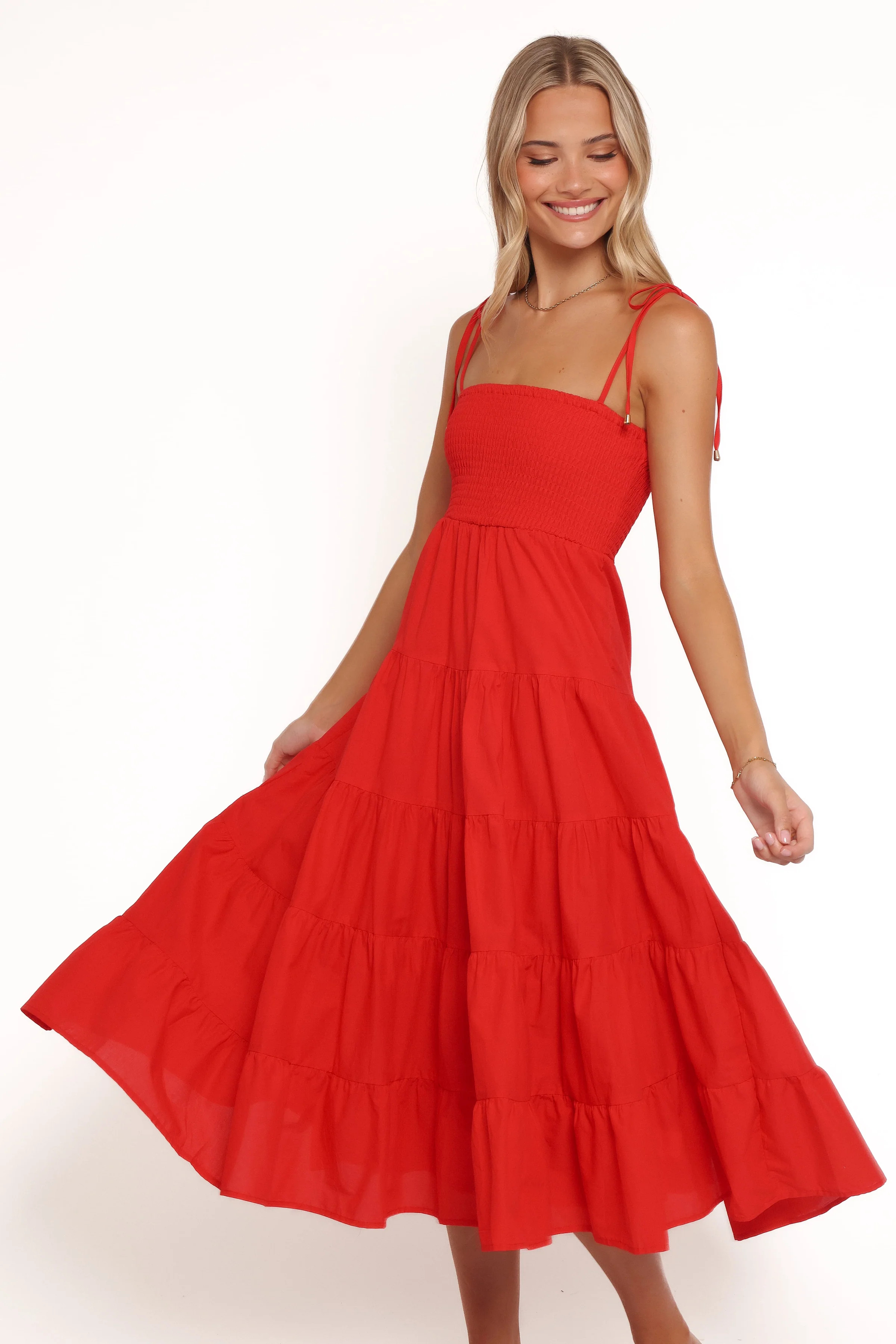 Carrol Shirred Bodice Maxi Dress - Red | Petal & Pup (US)