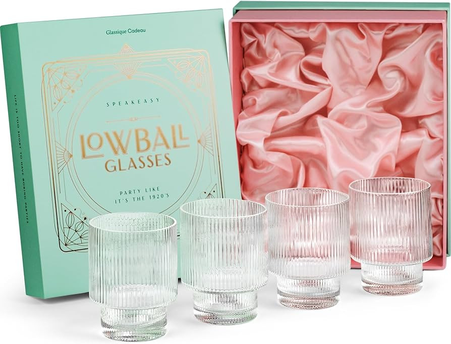 Amazon.com | GLASSIQUE CADEAU Vintage Art Deco Ribbed Lowball Cocktail Glasses | Set of 4 | 12 oz... | Amazon (US)