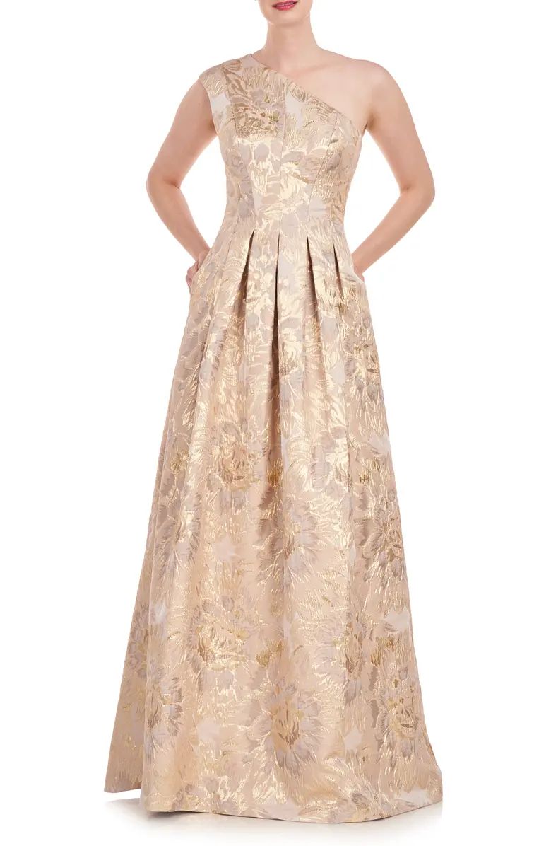 Kay Unger Carolyn Metallic Floral Jacquard One-Shoulder Gown | Nordstrom | Nordstrom