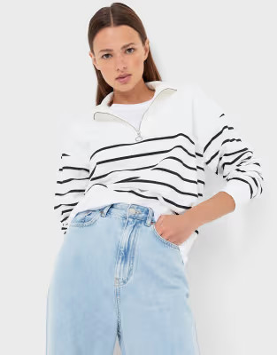 Stradivarius half zip cropped sweat in stripe | ASOS (Global)