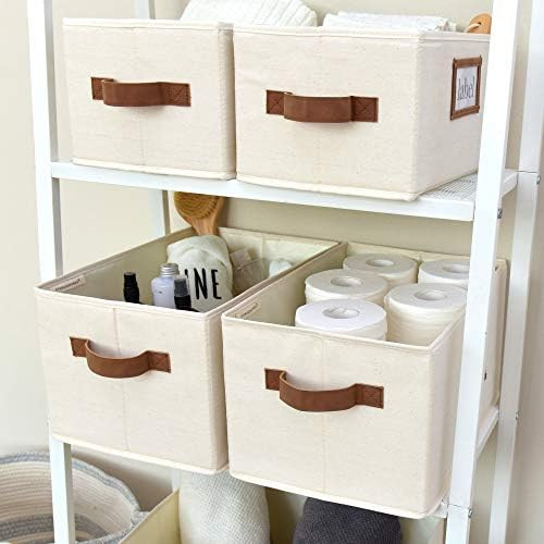 StorageWorks Large Decorative Storage Bins for Shelves, Closet Storage Baskets with PU Handles, Hand | Amazon (US)
