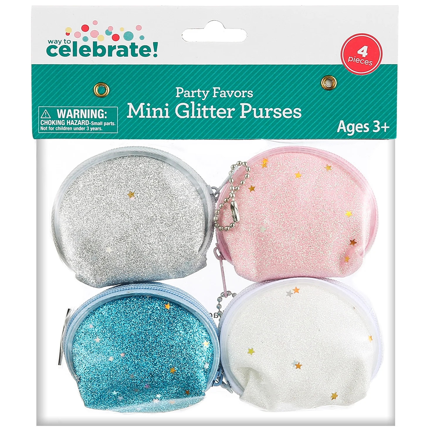 Way to Celebrate Glitter Purses for Girls, Party Favors, Fabric Zipper, 4 Count Age 3+, Glitter P... | Walmart (US)