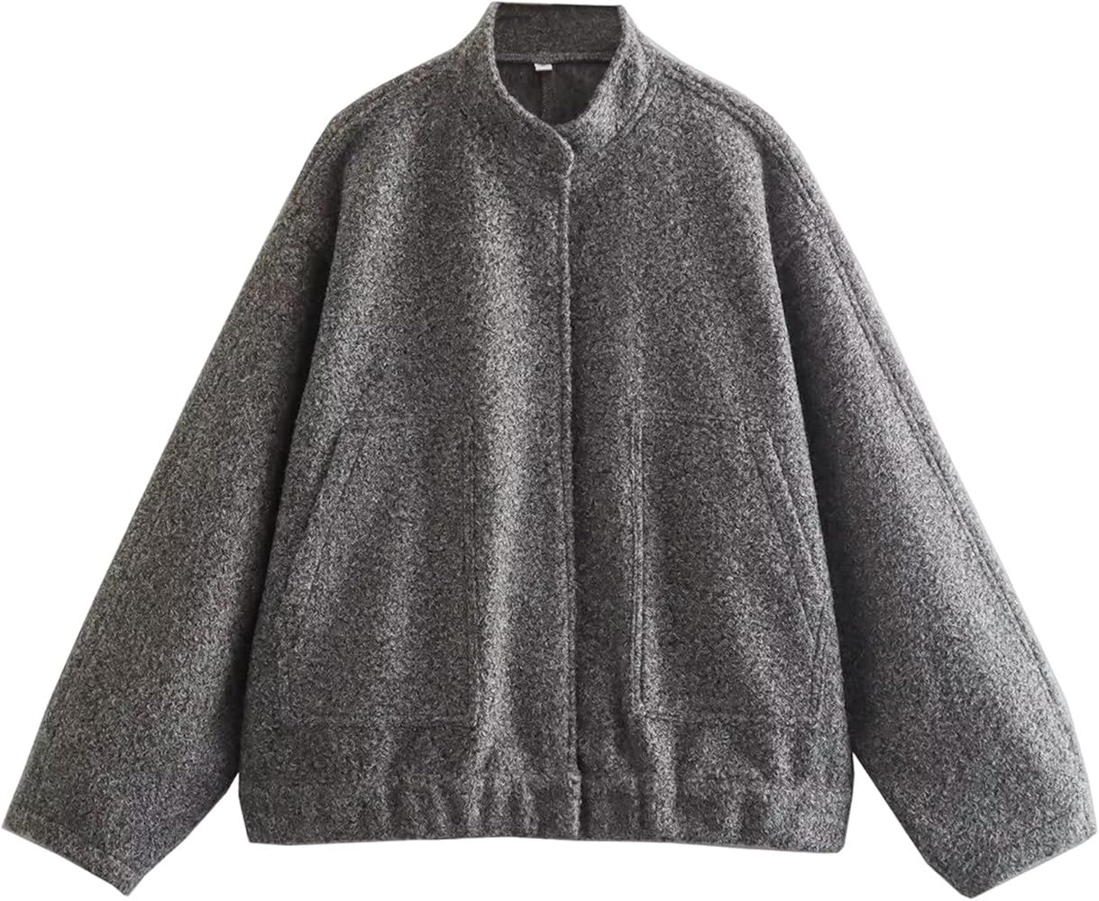 Yimoon Women's Oversized Wool Blend Shacket Jacket Button Down Long Sleeve Bomber Jackets Coat St... | Amazon (US)