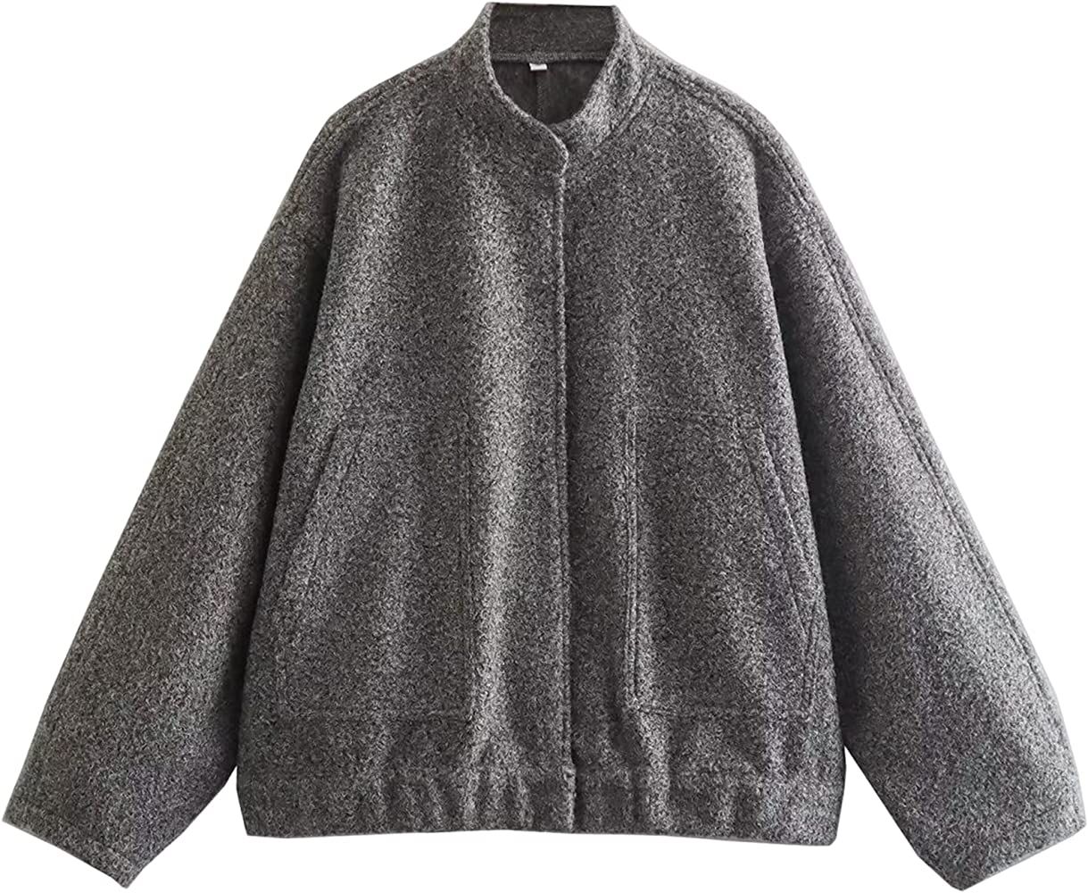 Yimoon Women's Oversized Wool Blend Shacket Jacket Button Down Long Sleeve Bomber Jackets Coat St... | Amazon (US)