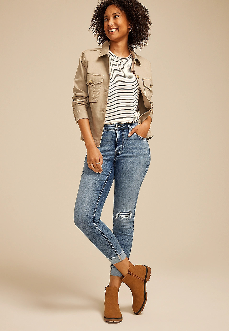 m jeans by maurices™ Cool Comfort Mid Rise Backed Ripped Ankle Jegging | Maurices