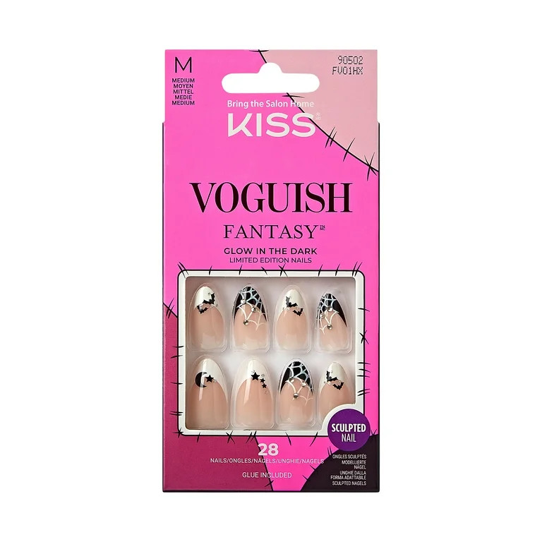 KISS Voguish Fantasy Halloween Uñas, Blanco y Negro, Longitud Media, Forma de Almendra, 'Howl-a-... | Walmart (US)