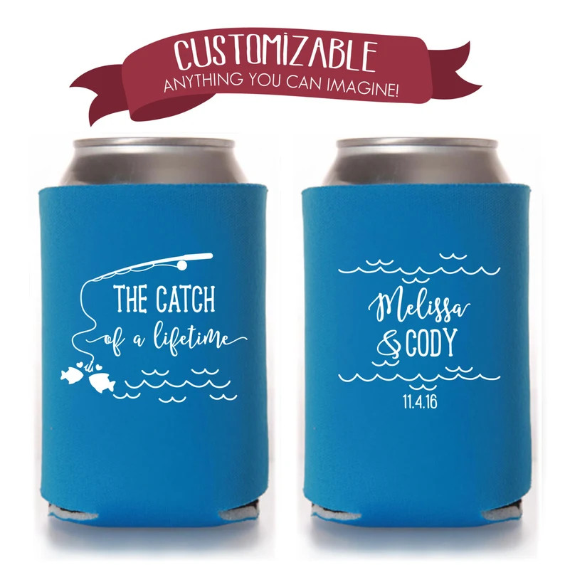 Catch of a Lifetime Fishing Pole Custom Can Cooler Personalized Wedding Favor Party Gift Annivers... | Etsy (US)