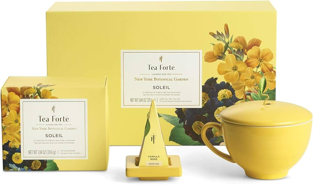 Tea Forte Soleil 3-Piece Mother's Day Tea Gift Set with Yellow Cafe Cup with Lid, Tea Tray and 10... | Amazon (US)