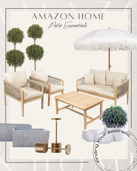 Amazon home patio essentials - get ready for outdoor living with these affordable finds 

Patio set // conversation set modern // neutral outdoor furniture // patio umbrella with fringe // boxwood topiary // faux lavender // modern cement planters // modern LED table lights // battery modern lights 

#LTKSaleAlert #LTKSeasonal #LTKHome