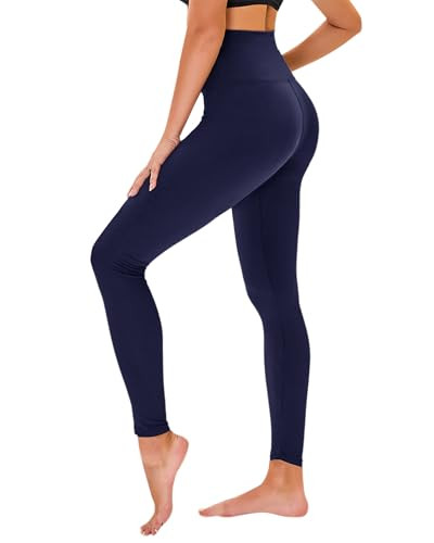 High Waisted Leggings for Women - No See Through Tummy Novelty Workout Yoga Pants with Pockets Reg & Plus Navy Blue | Amazon (US)