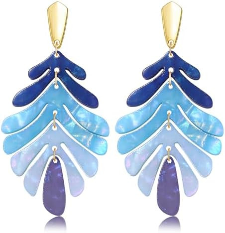 Acrylic Pendant necklace Earrings – Long Statement Leaf Charm Necklace Tortoise Resin Palm Leaf... | Amazon (US)