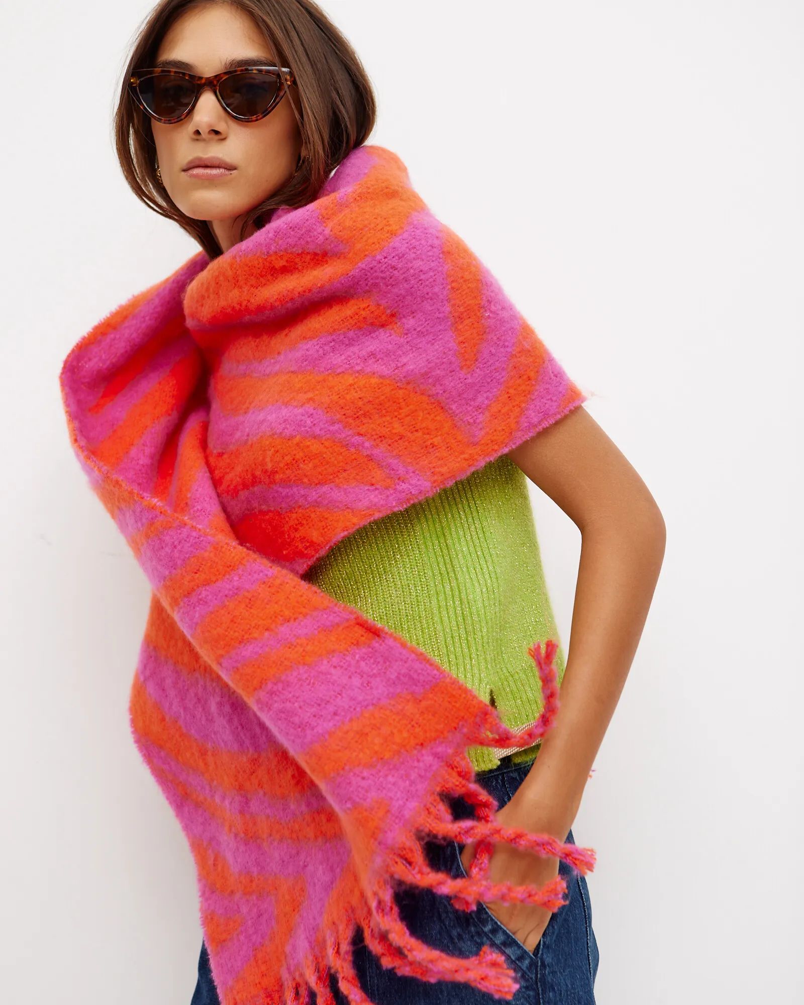 Zebra Pink & Orange Heavyweight Scarf | Oliver Bonas | Oliver Bonas (Global)