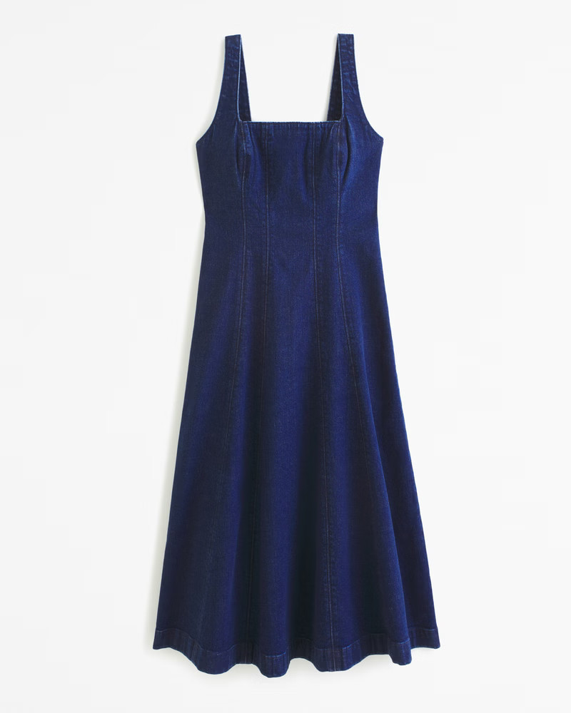 Abercrombie & Fitch Women's Seamed Denim Midi Dress in Dark Wash - Size S | Abercrombie & Fitch (US)