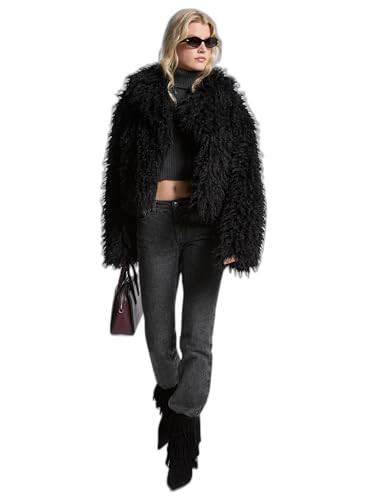 Michael Kors Women's Crop Faux Fur Peacoat, Black, XX-Small | Amazon (US)