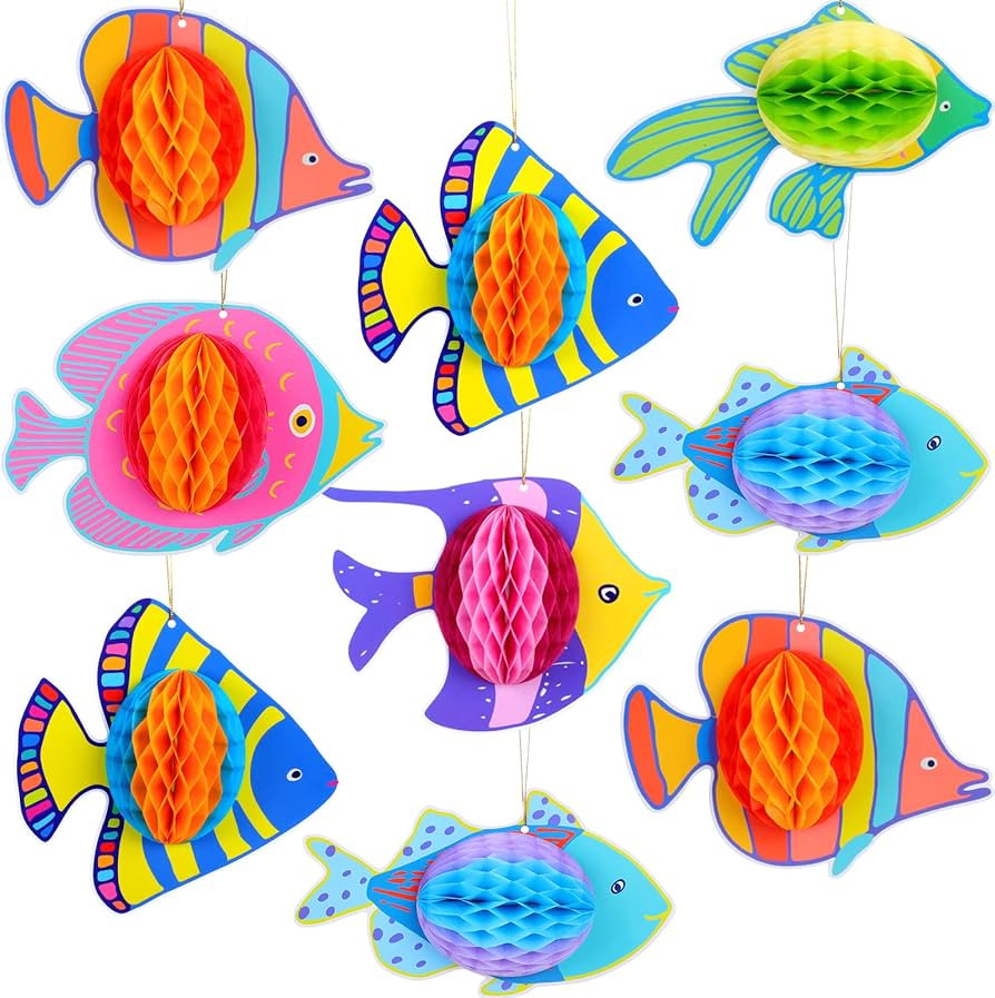 9 Pieces Hanging Fish Tissue Honeycomb Decorations Tropical Fish Party Decor Supplies for Fish un... | Amazon (US)