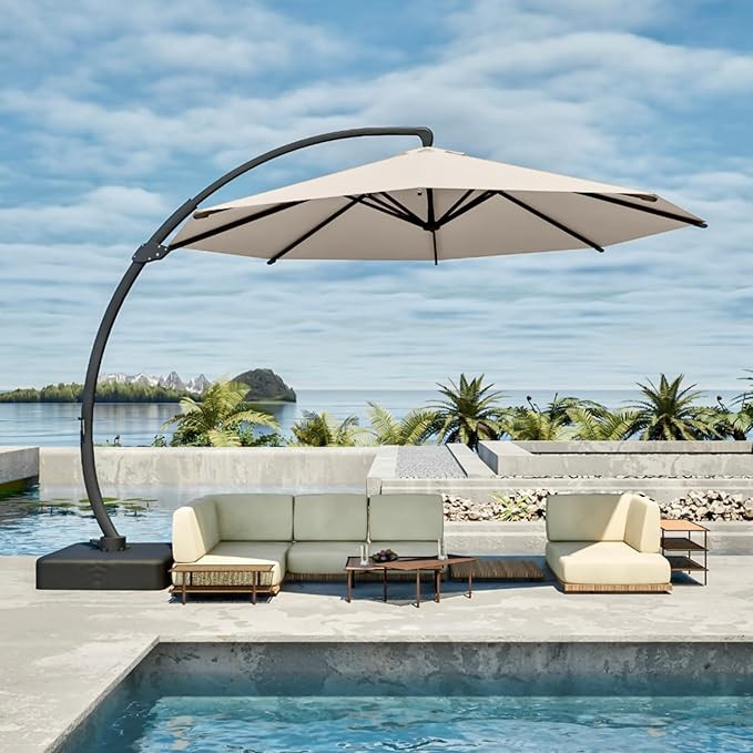 11FT Cantilever Umbrella with Base Large Curvy Outdoor Aluminum Offset Umbrella w/ 360° Rotation... | Amazon (US)