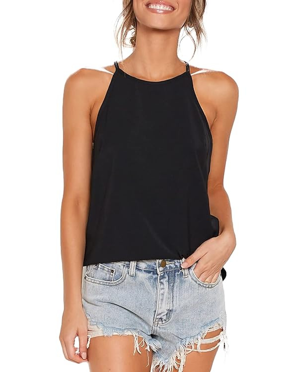 LouKeith Womens Tops Sleeveless Halter Racerback Summer Casual Shirts Basic Tee Shirts Cami Tank ... | Amazon (US)