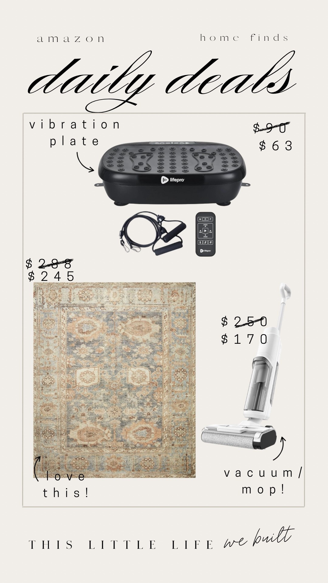 Amazon daily deals! 


Vibration plate, rug, vacuum mop, Amazon home, affordable home, 

#LTKSaleAlert #LTKGiftGuide #LTKHoliday