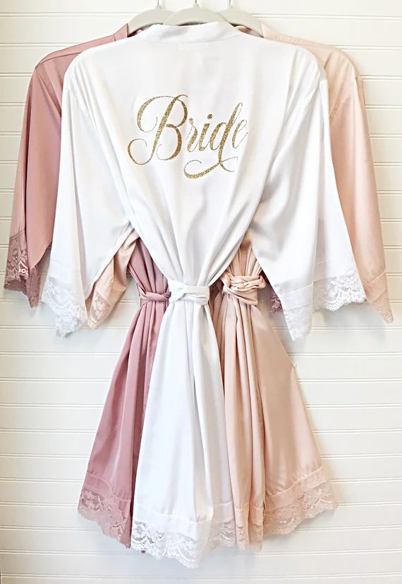 Bride Robe - Bridesmaid Robes - Bridal Robe - Silk Satin & Lace Robe - 10% off BULK ORDERS | Etsy (US)