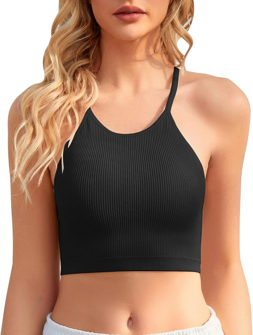 INIBUD Sports Bra for Women High Neck Racerback Workout Tank Tops Padded Built in Longline Bralet... | Amazon (US)