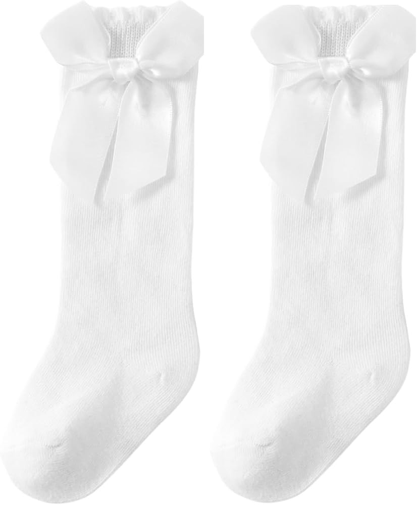 UTTPLL Baby Girls Bow Knee High Socks Toddler Leggings Ruffle Uniform Stockings Long Cotton Tube ... | Amazon (US)