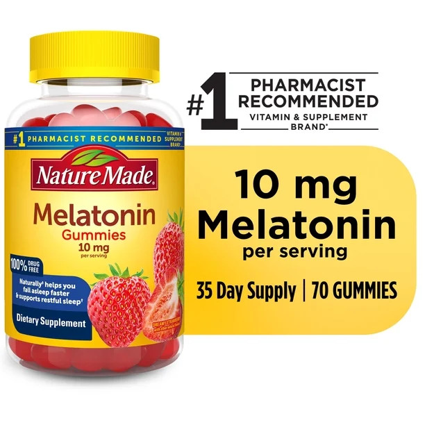 Nature Made Melatonin 10mg per serving Gummies, Max Strength 100% Drug Free Sleep Aid, 70 Ct | Walmart (US)