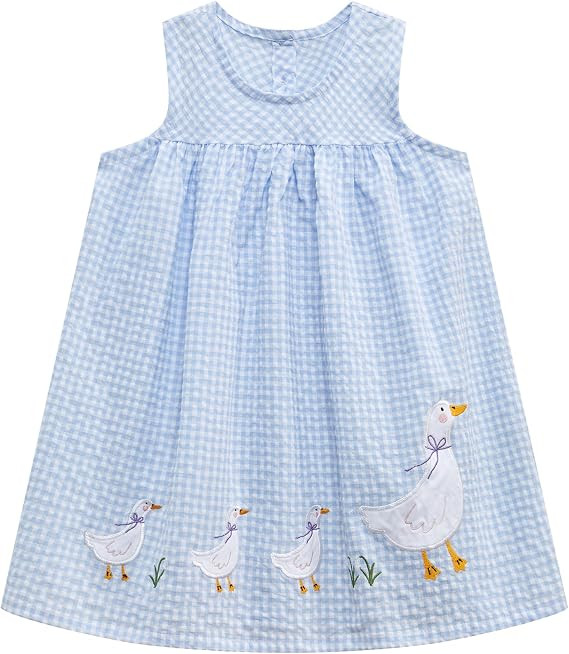 FreeLu Toddler Girls Cotton Summer Short Sleeve Dress Cartoon Print Casual Jersey Dresses | Amazon (US)