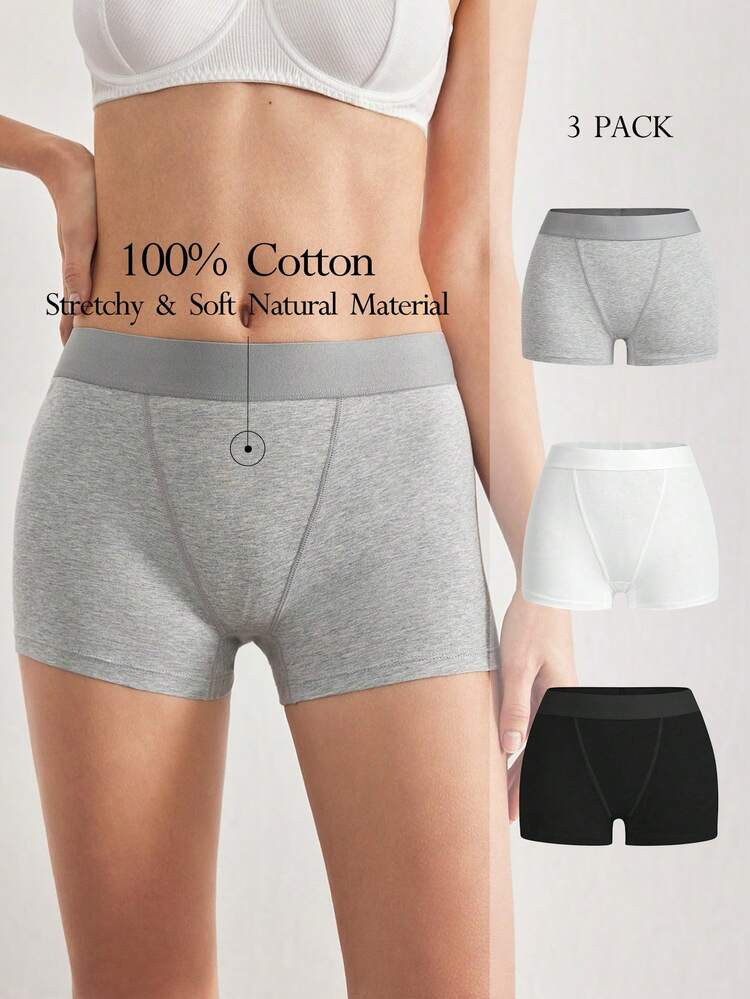 Ocili Leisure Cotton Simple Comfortable Boyfriend Style Shorts With Logo Waistband, Comfortable Women's Boxer Shorts, Chic Autumn Easy Comfort | SHEIN