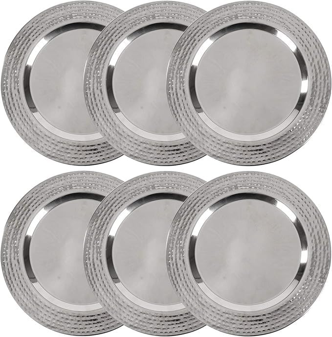 Stainless Charger Plate - 6 Pack - 13 inch Round Stainless Steel Chargers for Dinner Plates with ... | Amazon (US)