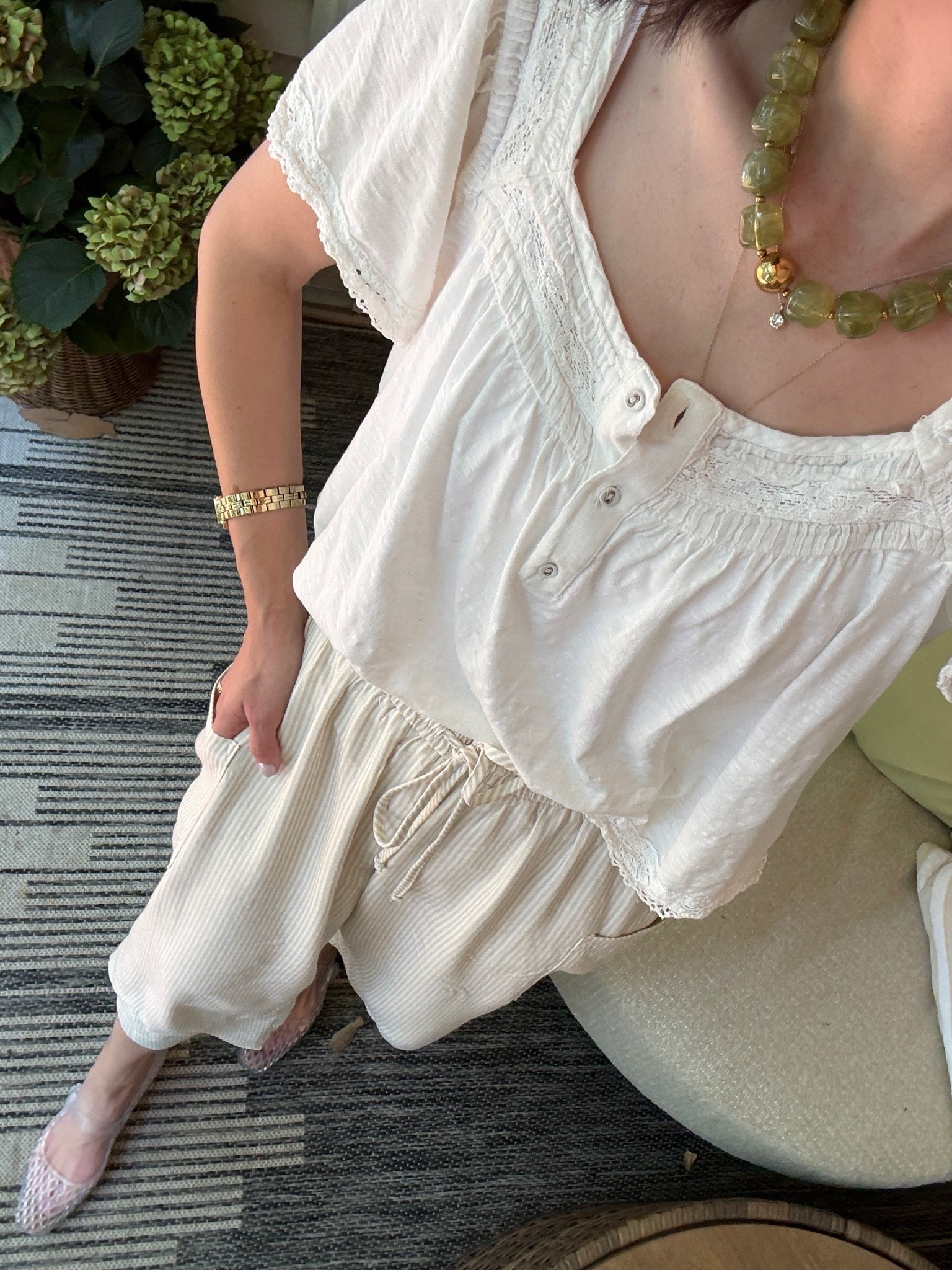 Top : linked similar 
Pants : wearing s
Jellies

Mom outfit // mom style // summer outfit // summer outfit inspo // flowy outfit // Hallie Ragan

#LTKgrwm #LTKootd #LTKSeasonal