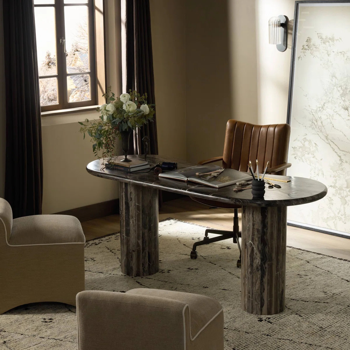 Ponce Desk-Rocky Brown Marble | Wayfair North America