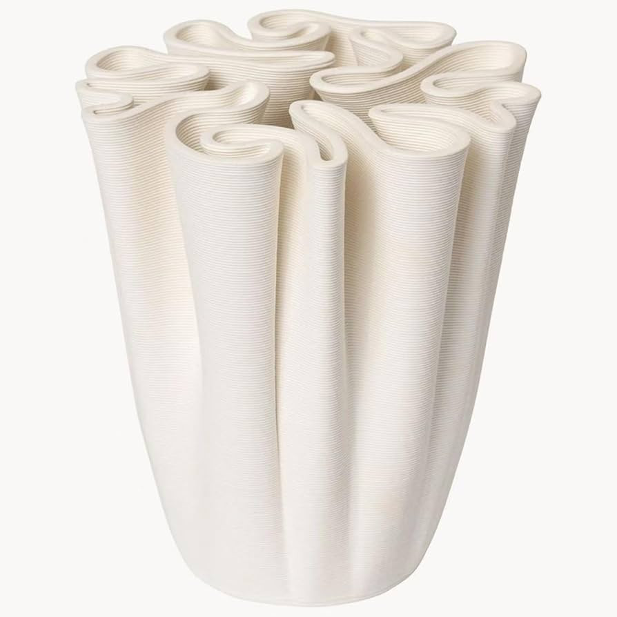Nordic Ceramic Vase - White Textured Fluted Vase for Modern Boho Home Decor, Minimalist Table Cen... | Amazon (US)