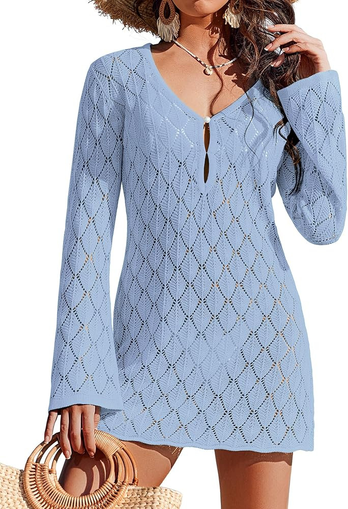 Ekouaer Swimsuit Coverup for Women Crochet Beach Cover Up Hollow Out Long Sleeve Cover Ups 2026 S... | Amazon (US)