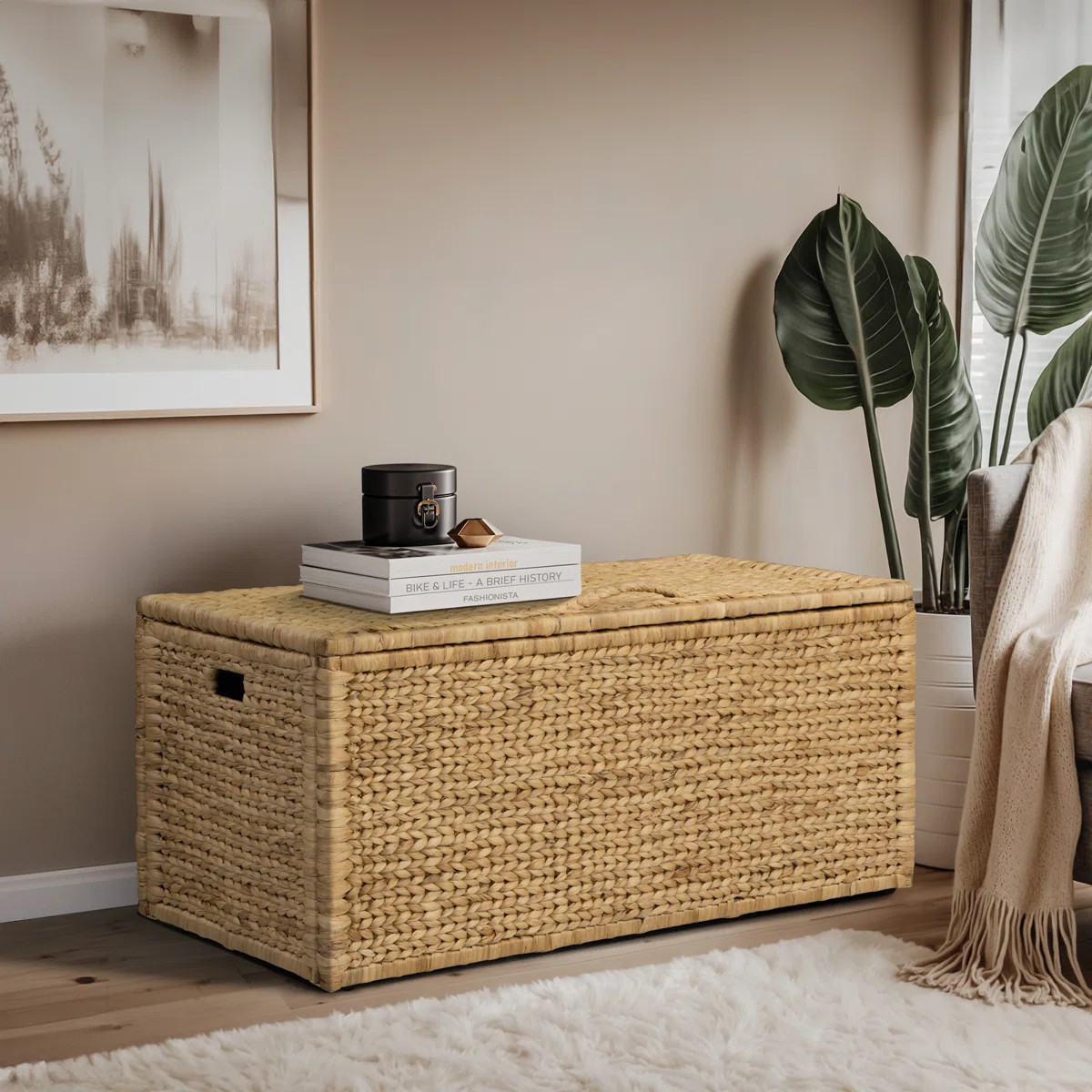 Heavy-duty Water Hyacinth Wicker Storage Trunk with Metal Frame | Wayfair North America