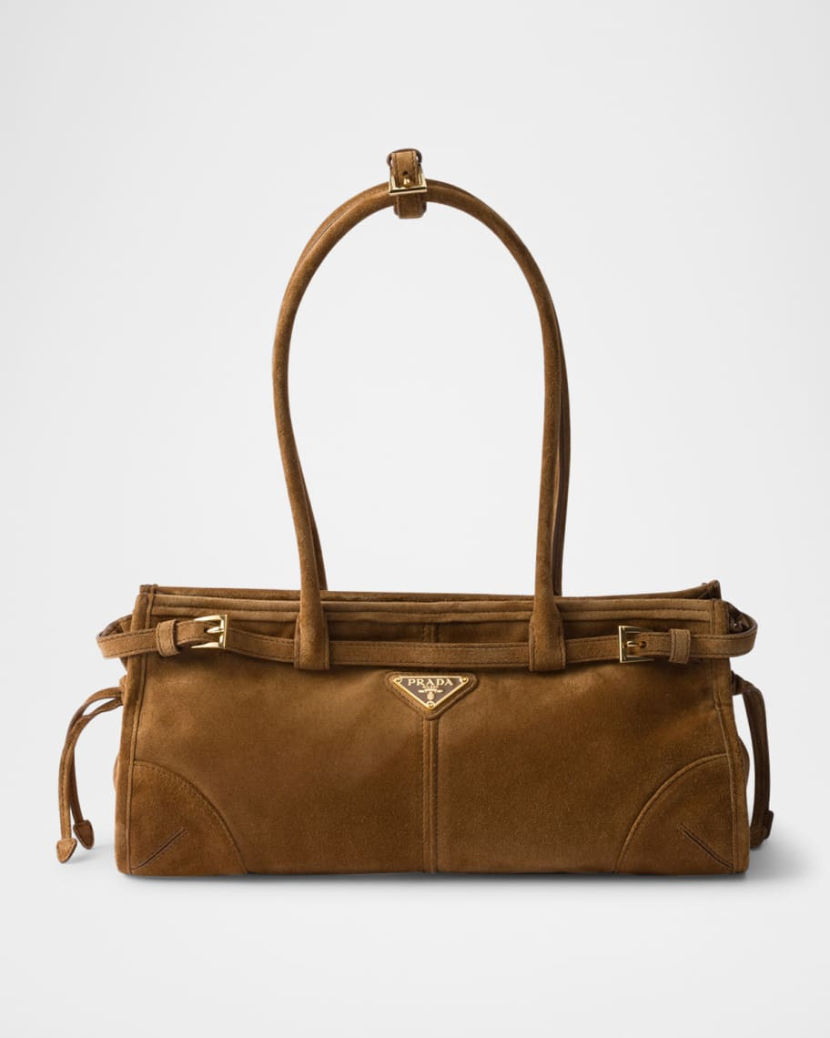 Prada Bonnie Buckle Suede Shoulder Bag | Neiman Marcus