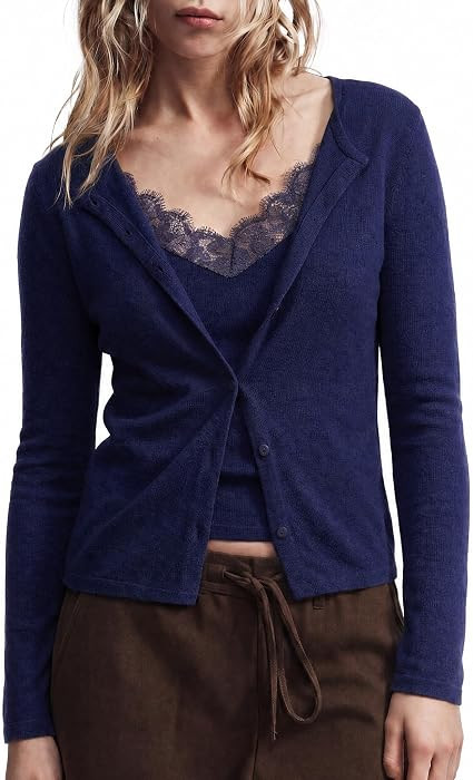 SUUKSESS Women Cashmere Blend Lace Sweater Button Down Long Sleeve Top | Amazon (US)