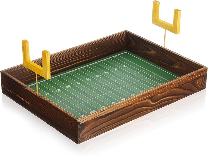 16x12 Inches Football Field Serving Tray with Handles, Reusable Wood Game Day Snack Tray for Tail... | Amazon (US)