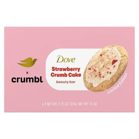 Dove Crumbl Limited Edition Beauty Bar Strawberry Crumb Cake, 15 oz 4 Bars | Walmart (US)