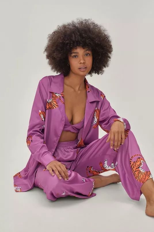 Recycled Satin Tiger 3 Pc Pajama Set | Nasty Gal (US)